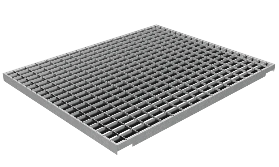 Shelf grids laid on with notched T-profile edging