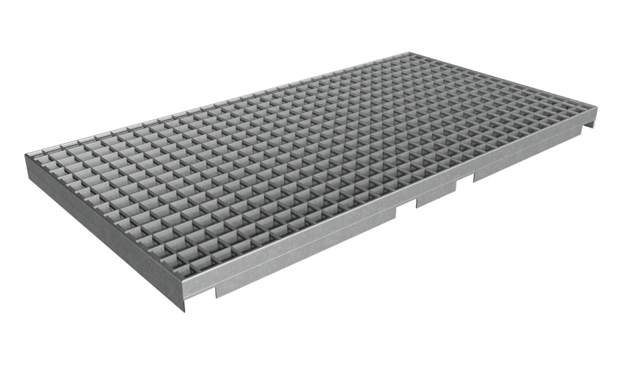 Grilles de rayonnage posées avec des encoches supplémentaires pour les rayonnages doubles